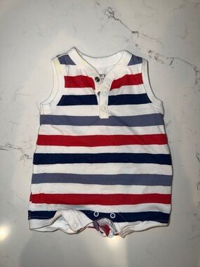 Carter's White, Red, Navy & Gray Striped Baby One-Piece